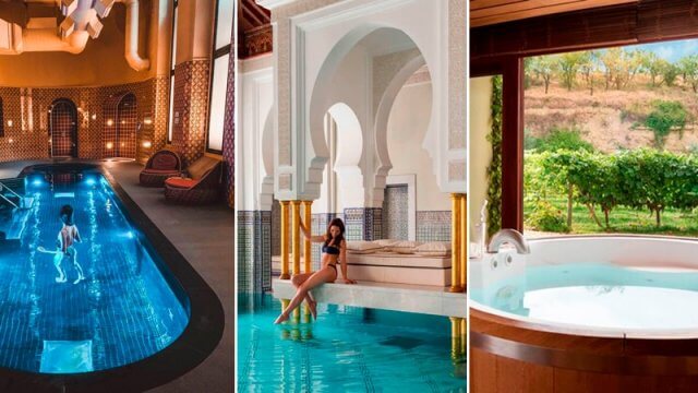 Collage con fotos de algunos de los mejores spa del mundo